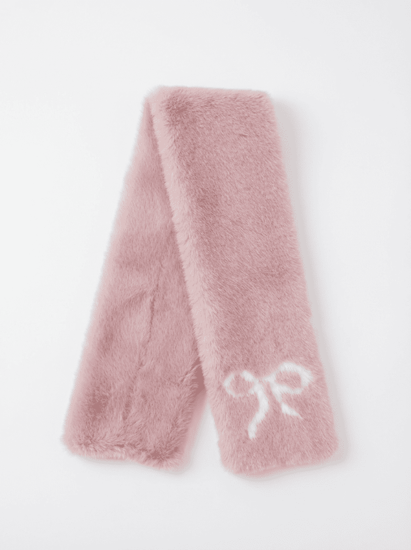 Cozy pink bow print scarf
